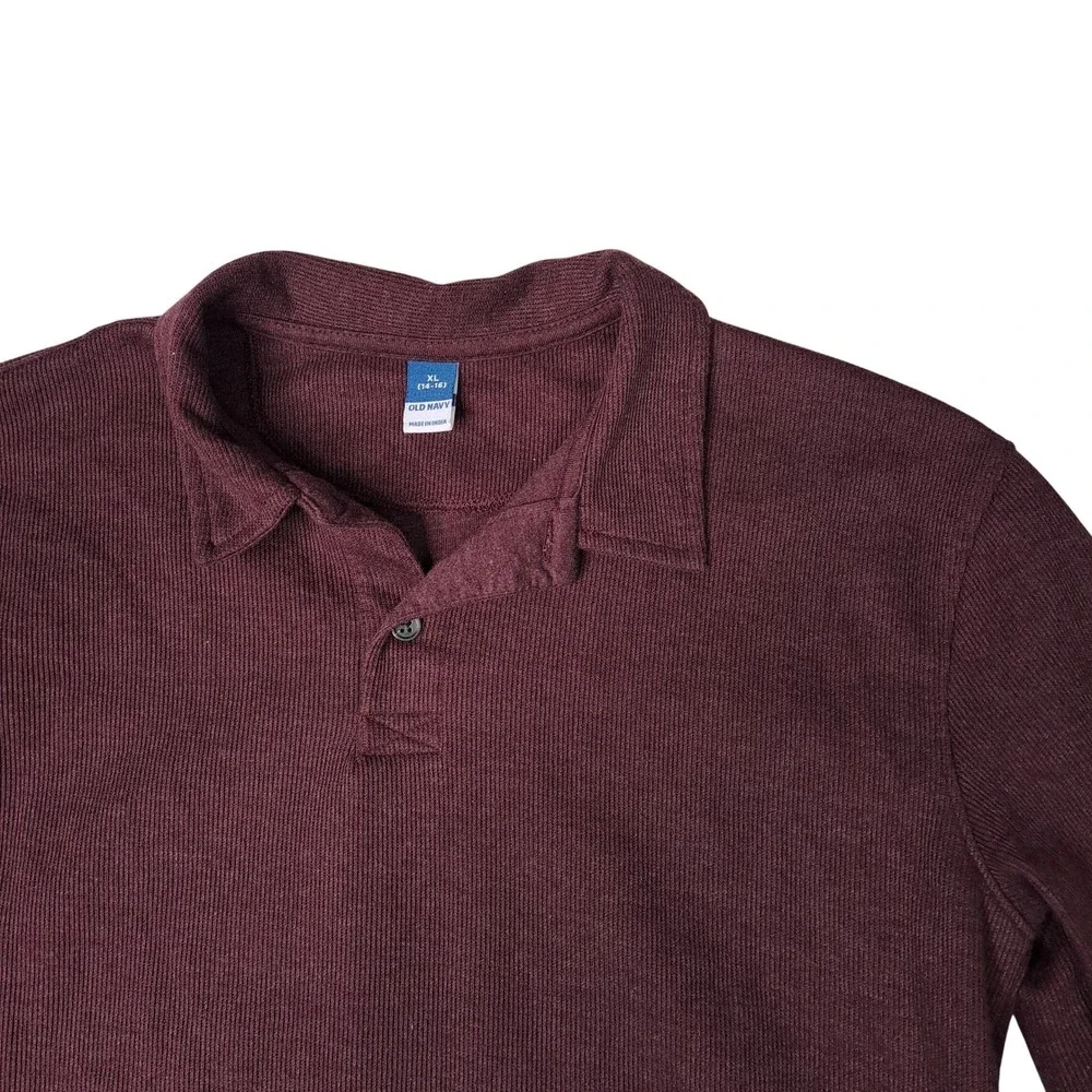 Old Navy Kids Long Sleeve Ribbed Polo Shirt Burgundy Size XL 14-16